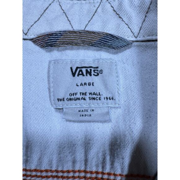 VANS Off The Wall Flannel Mens Large Button Shirt Long Sleeve Striped Grey Blue - Picture 3 of 7